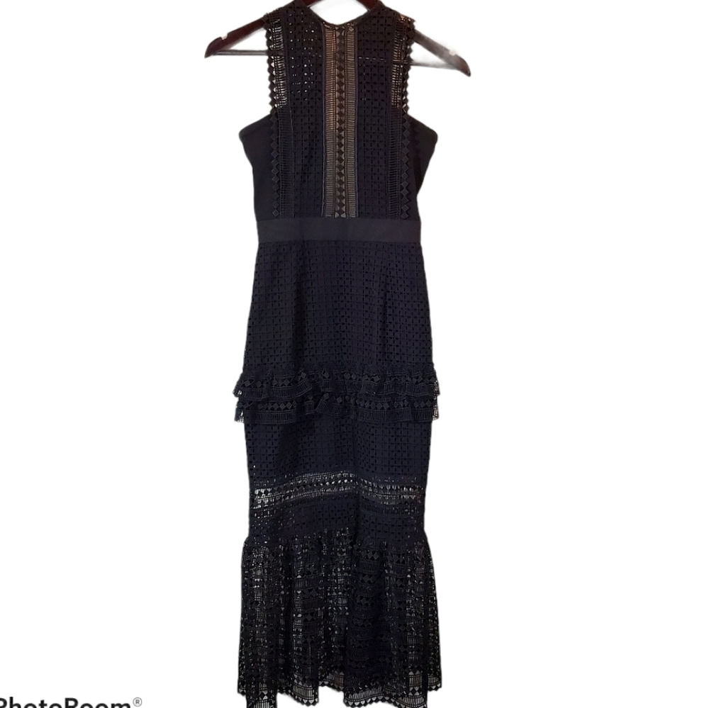 Self-Portrait  Ruffle Trim Midi Dress Sz 2